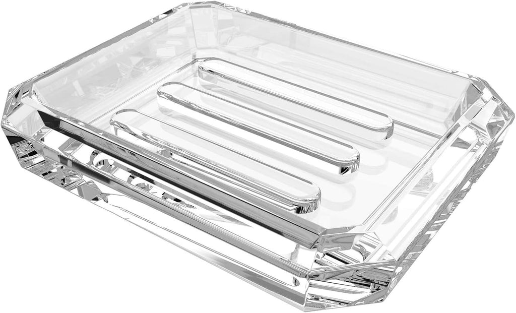 Linkidea Rectangle Glass Bar Soap Dish, Soap Saver Tray for Bathroom Counter, Glass Sponge Dish Holder Case Box for Shower (Clear)