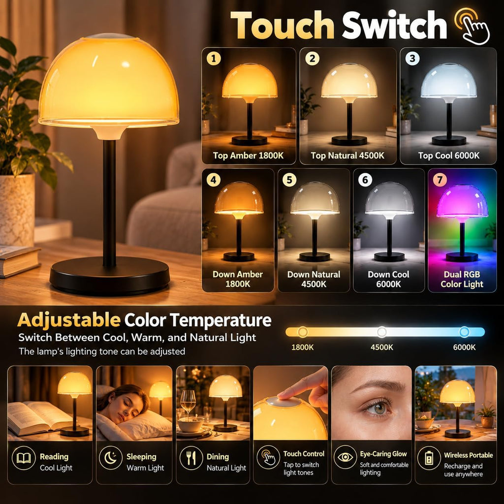 Waterproof Shower Lamp Light Rechargeable Cordless Table Lamp for Bathroom