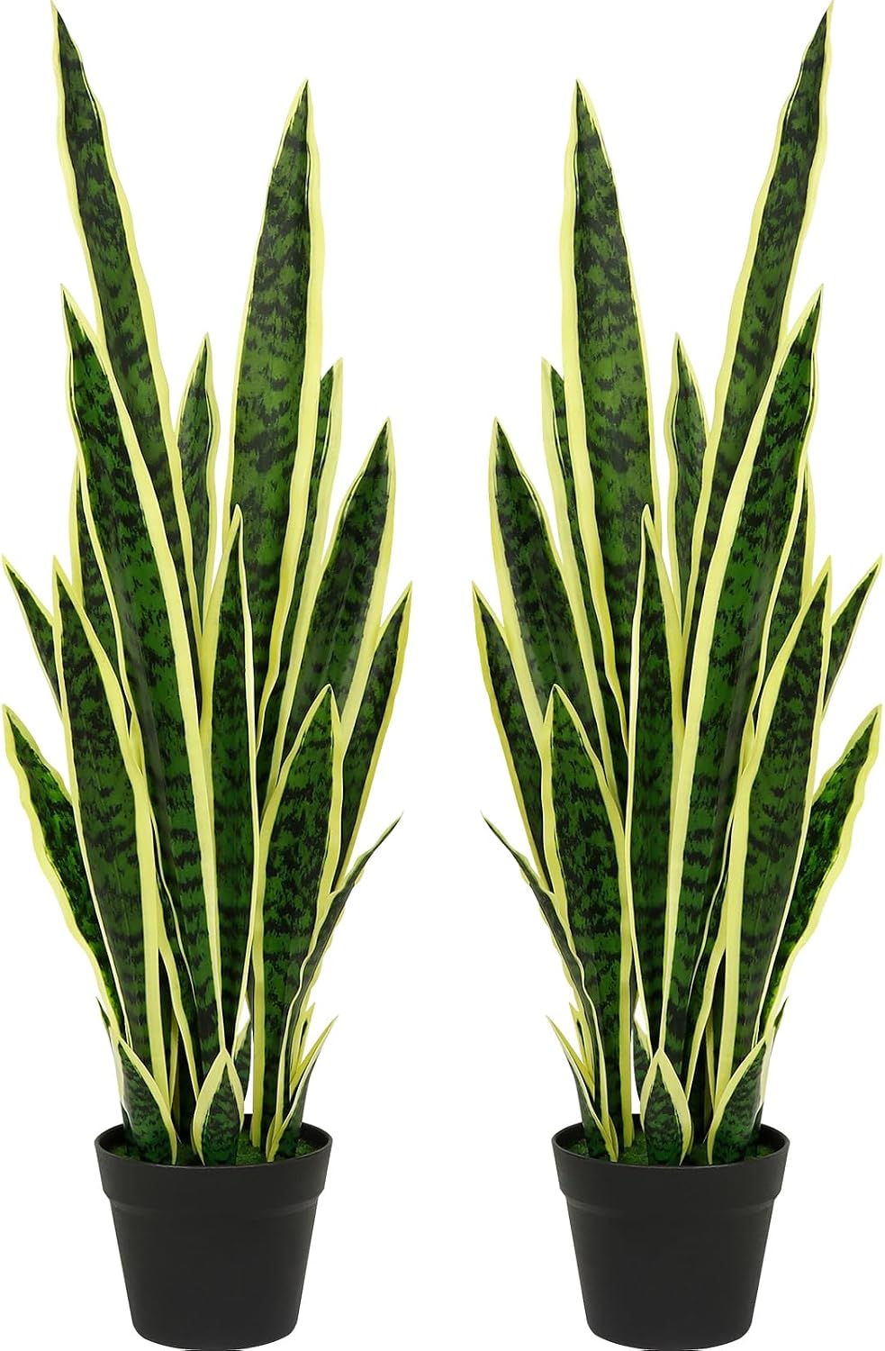 2 Pack Artificial Snake Plant, 24 Leaves Fake Snake Plant UV Resistant, 3FT