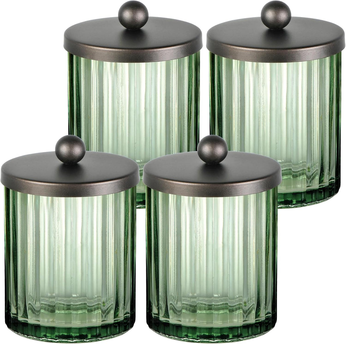 Amolliar Green Glass Qtip Holder Apothecary Jar Metal Lid (Bronze 4 Pack)