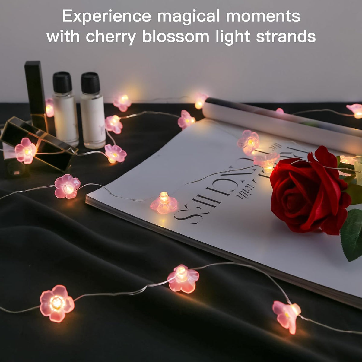 suddus 12.8ft 40 LED Pink Fairy Lights Cherry Blossom Battery Operated