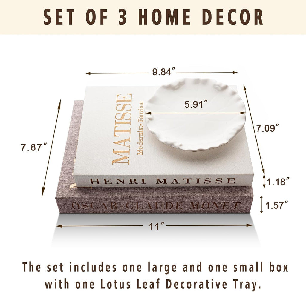 Decorative Books Set with Tray, Linen Coffee Table Books Decor