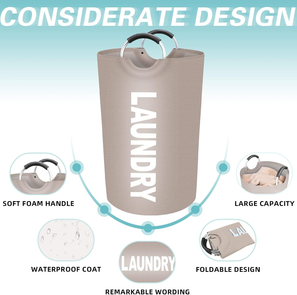 115L Large Laundry Basket, Dirty Clothes Waterproof Laundry Hamper, Khaki