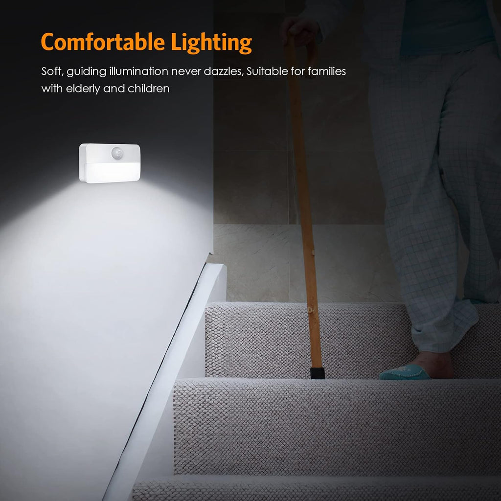 【2 PACK】 Motion Sensor Night Light, Stick-On Motion Sensor Lights Indoor, Battery Powered Under Cabinet Kitchen Lights with Adhesive Pads, Auto/On/Off for Cupboard Wardrobe Stair Kitchen