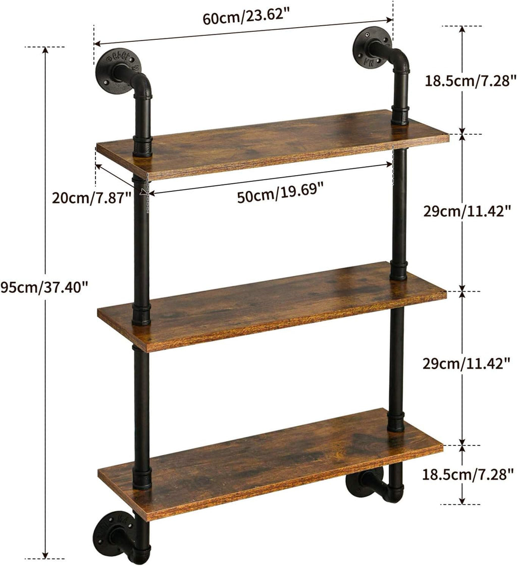 YMYNY 3 Tier Wall Mounted Floating Shelf 24x7.8x38.5 Rustic Brown HRF-TM003