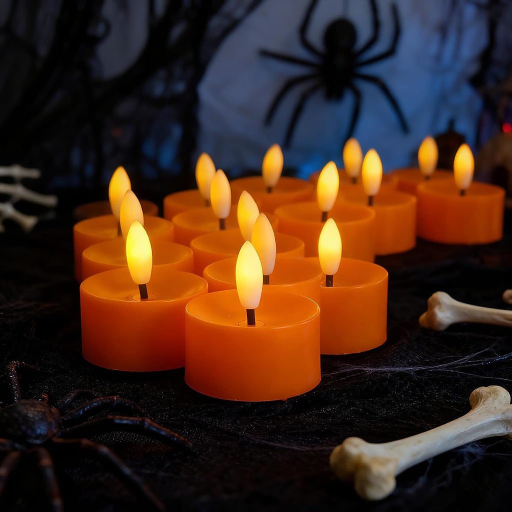 12 Pack Orange Flameless Tea Lights Candles Battery Operated LED Tealights