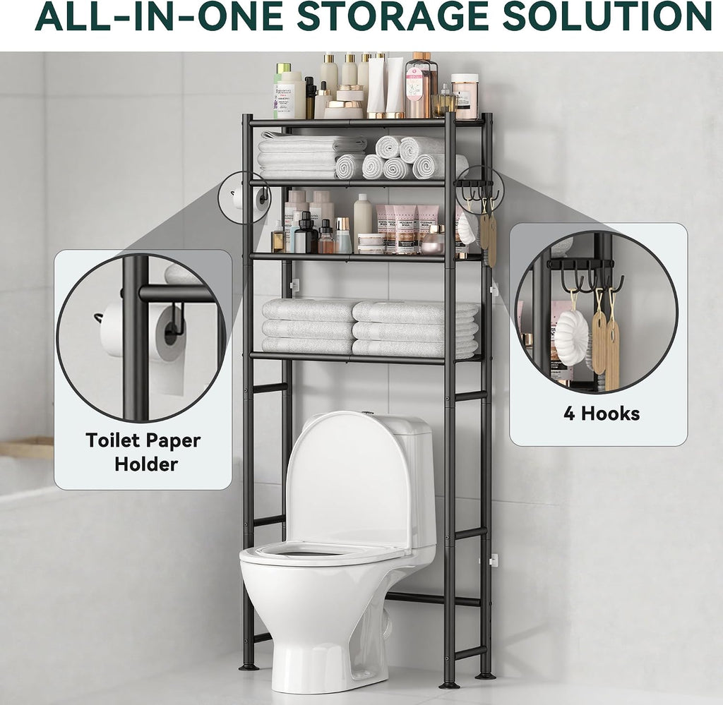 GloTika 4-Tier Over The Toilet Storage Shelves, Black