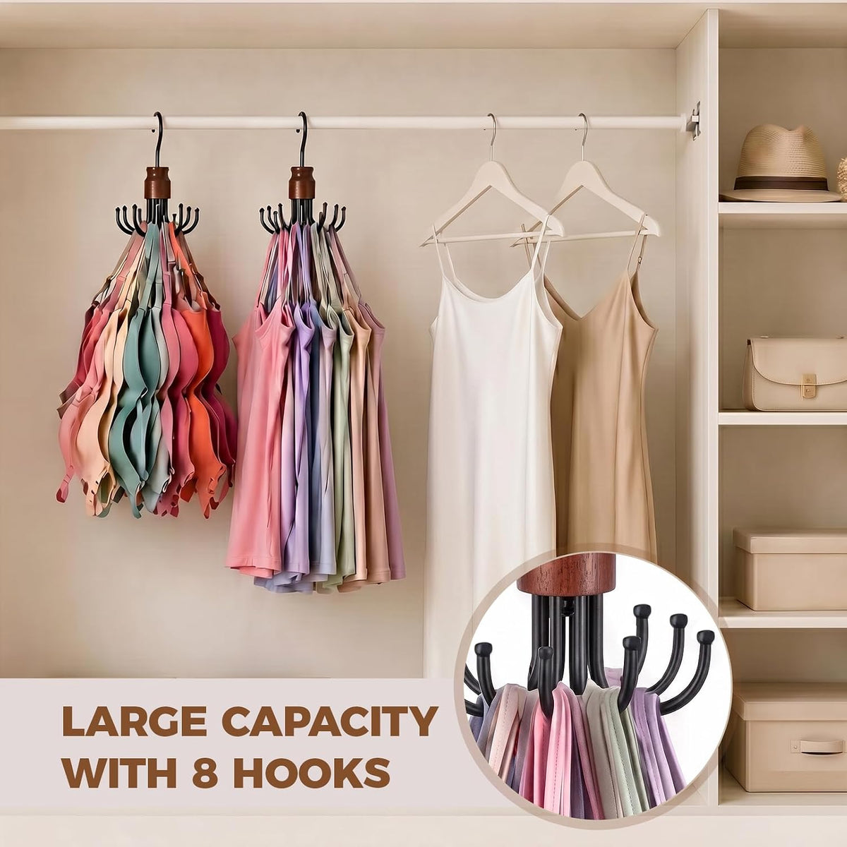 Bra Hanger for Closet Organizer, Wooden Tank Top Hangers Space Saving