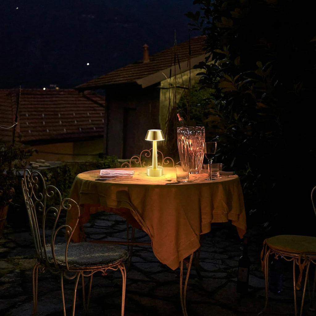 2 Pack Small Cordless Table Lamp for Restaurant, Gold Metal Lamp