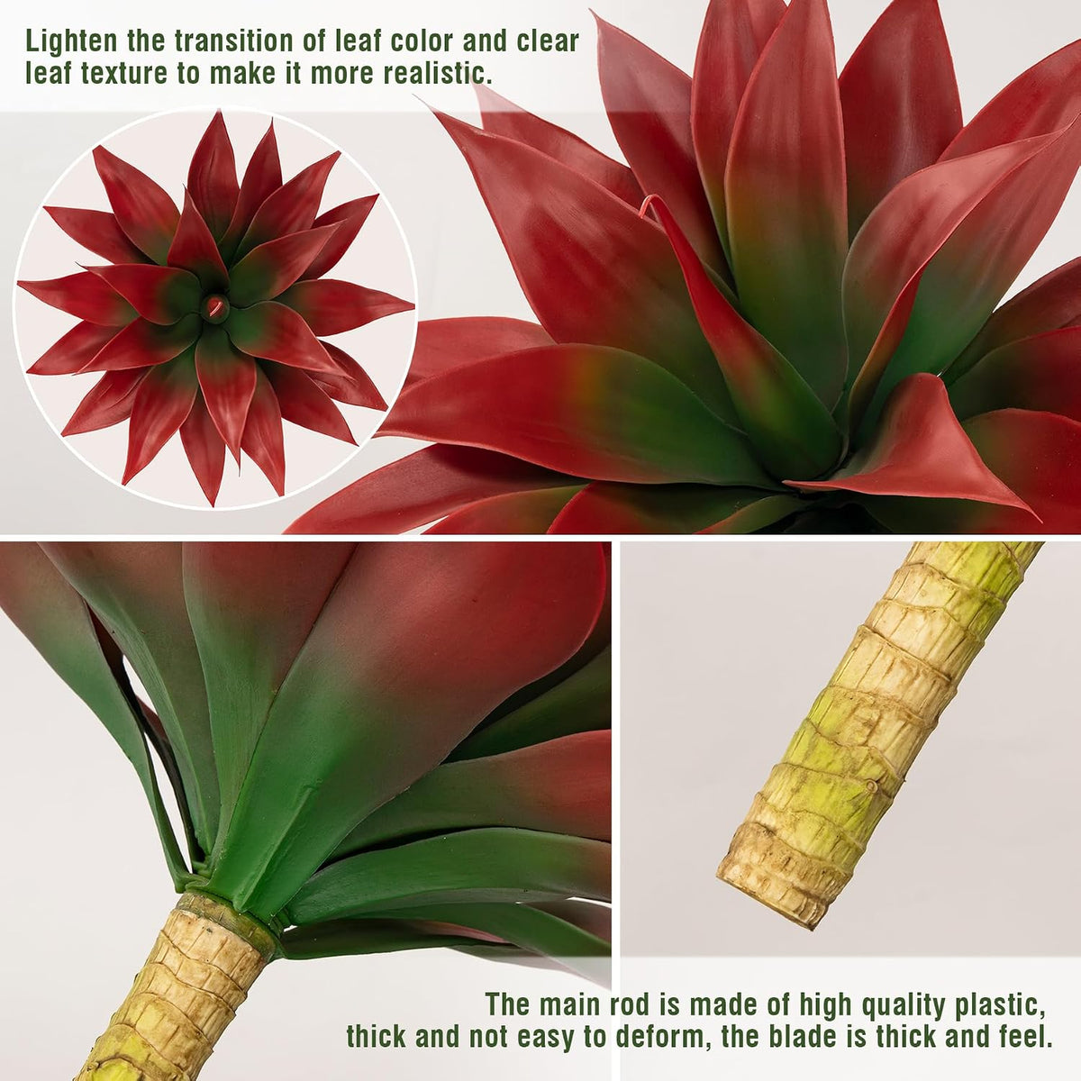 Ttranewsoo 2-Pack 18-Inch Faux Tropical Outdoor Plants, UV Resistant Artificial Agave Plants and Realistic Succulent Greenery for Planters, Porch, Patio, Garden, Entryway and Home Decor, Red