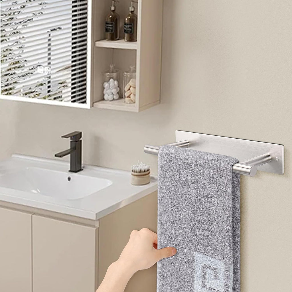 NearMoon Self Adhesive Hand Towel Holder/Towel Ring, Stainless Steel Hand Towel Bar Rustproof Stick on Wall-Towel Rack for Bathroom/Kitchen, Sticky and Wall Mounted (2, Brushed Nickel)