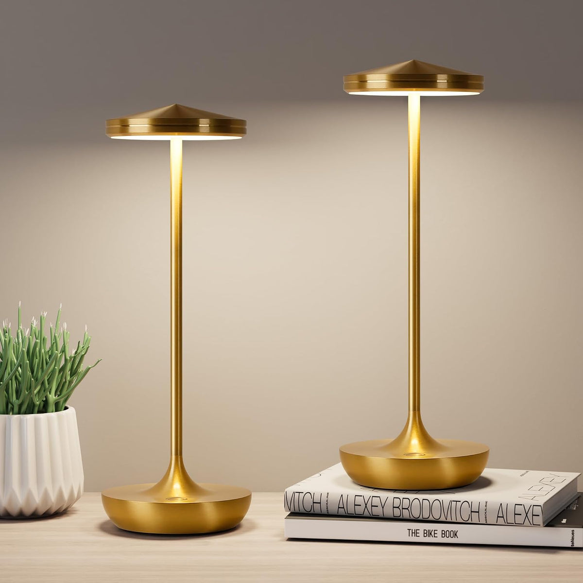 2pack LED Rechargeable Portable Cordless Table Lamp (2pack Gold)