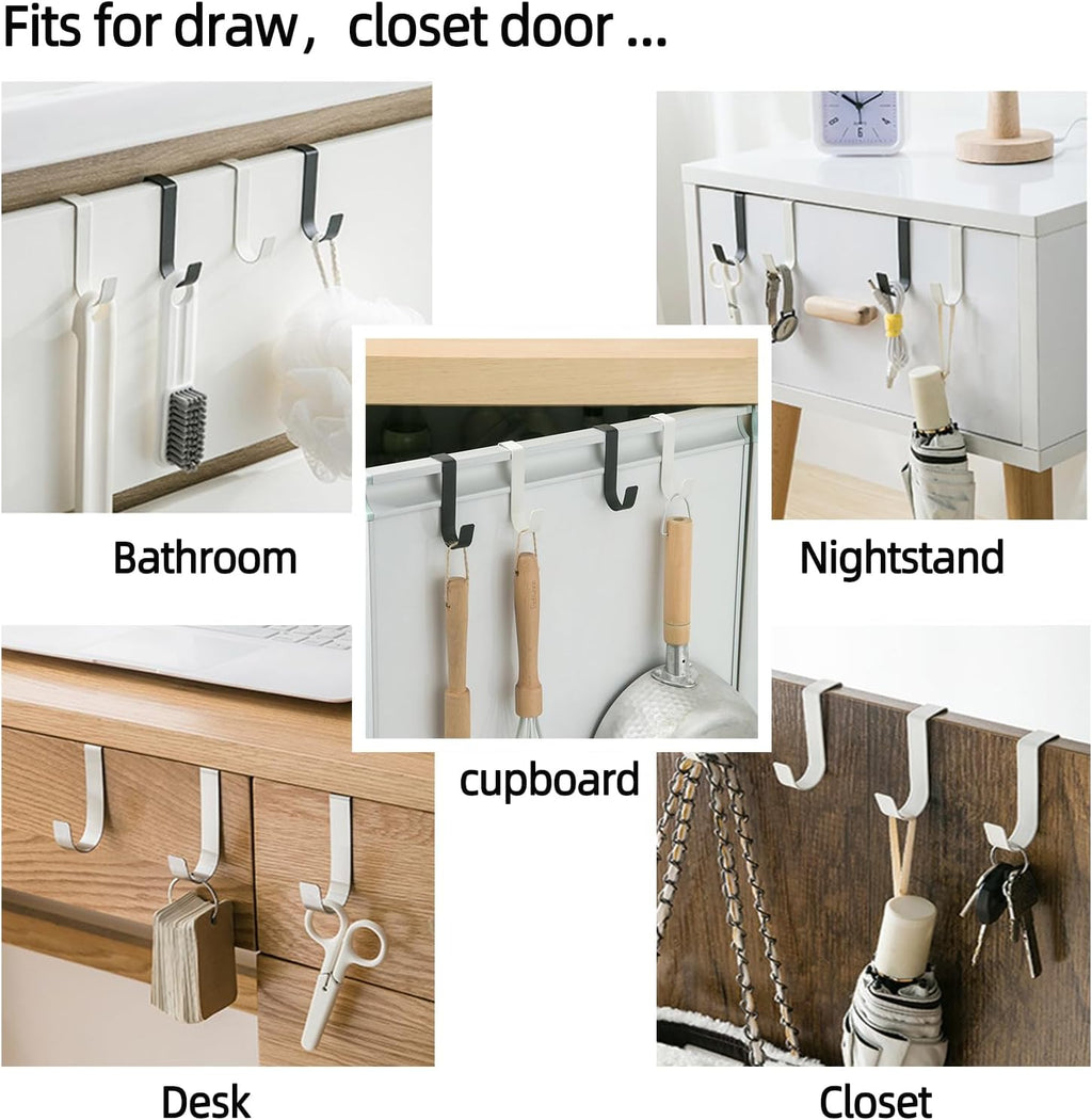 Over Cabinet Door Hooks, 20 Pack White Heavy Duty Metal J-Hooks for Kitchen, Bathroom, Laundry Room, Cabinet Hooks for Hanging, Hold Up to 7 lbs, Space-Saving Organizer