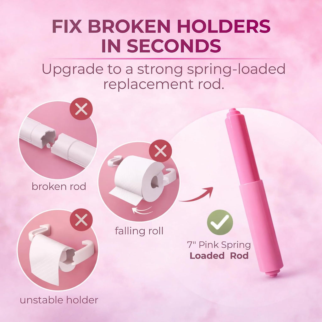Pink 7” Spring Loaded Spindle Toilet Paper Roller Holder Replacement Rod
