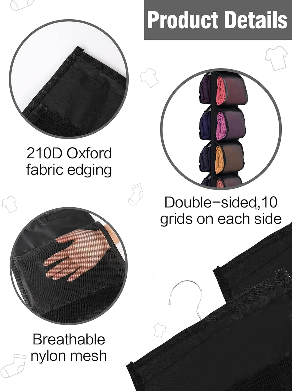 Aulock 2 Pack 40-Pocket Hanging Legging Organizer Storage, Dorm Essentials