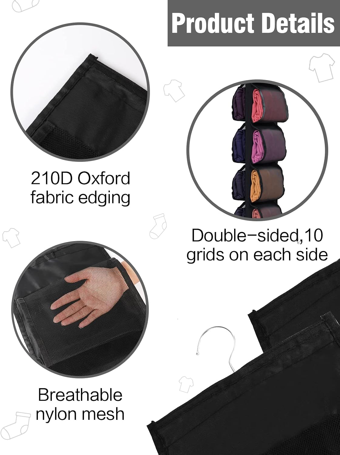 Aulock 2 Pack 40-Pocket Hanging Legging Organizer Storage, Dorm Essentials