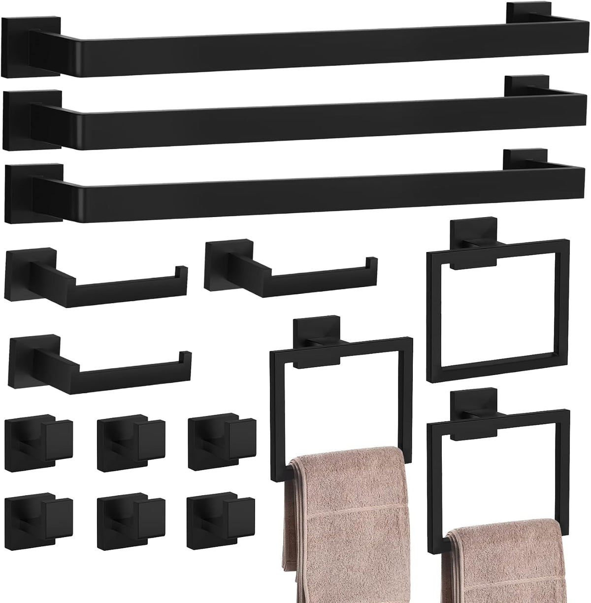 15-Pieces Matte Black Bathroom Accessories Set