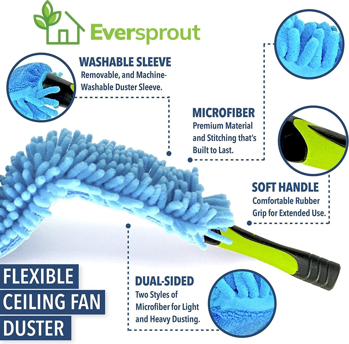 EVERSPROUT Fan Duster (Attachment Only), Bendable Microfiber Cleaner