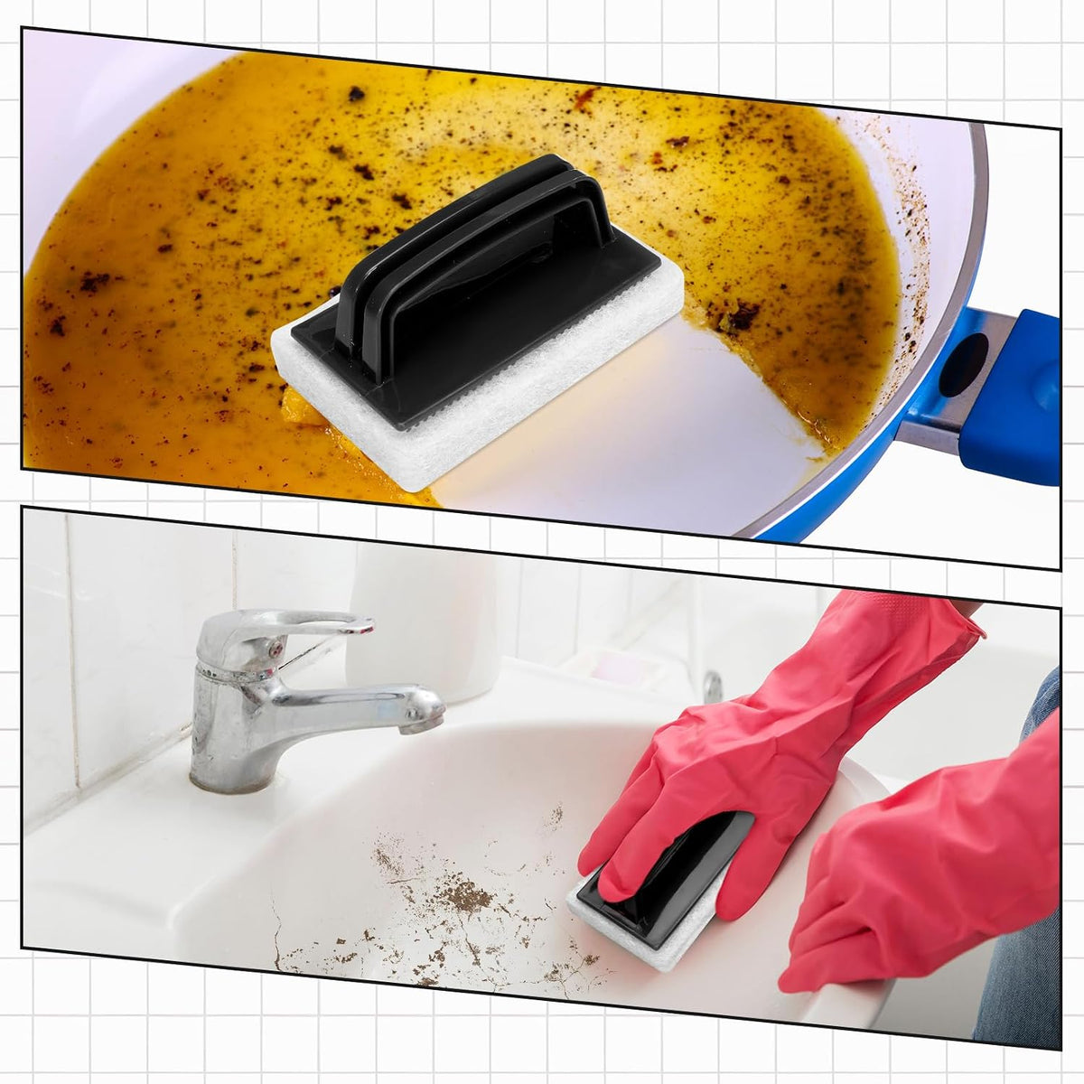 Maxdot 18 Pcs Handled Bath Scrubber Sponge Scrub Pad with Handle Cleaning