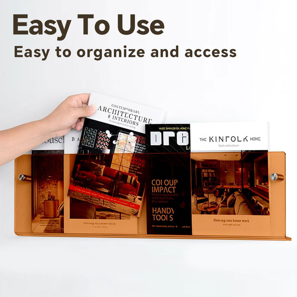 2-Pack 17" Orange Acrylic Wall Mount Magazine Holder Rack Floating Shelf