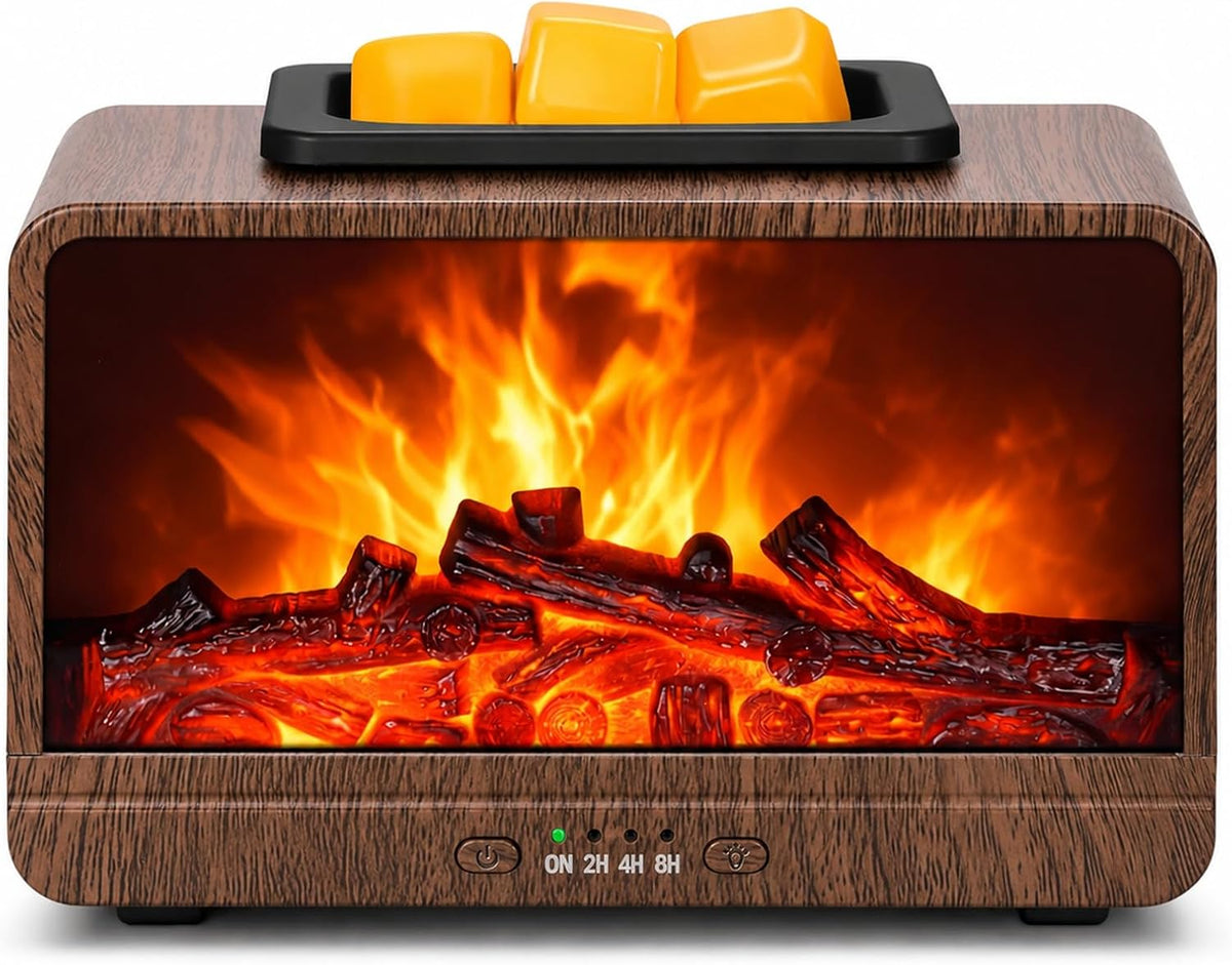 Flame Fireplace Wax Melt Warmer,Scentsy Wax Warmer with Timer, Electric Wax Warmer for Scented Wax with PTC Heating Plate, Wax Burner for Women Gifts & Home Decor(Walnut)