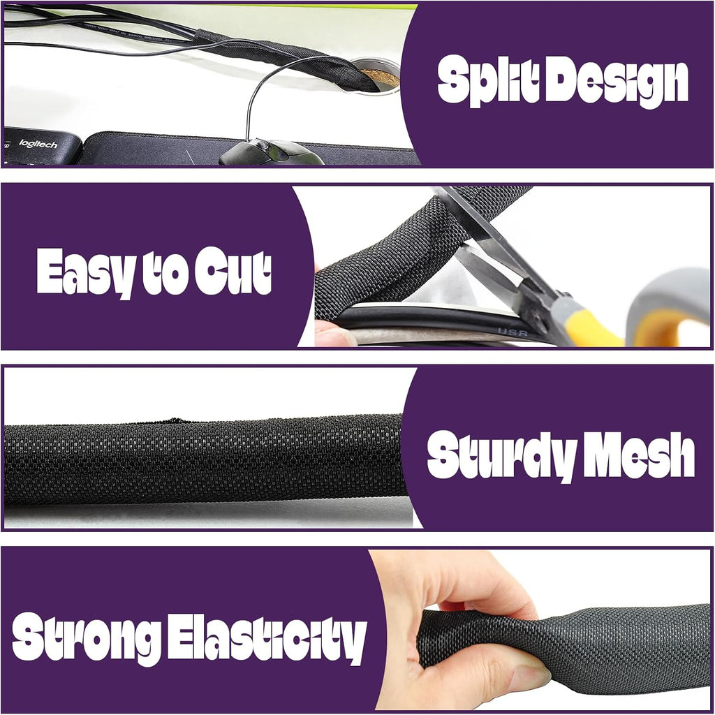10ft 3/4 Inch Cable Sleeve, Split Wire Loom, Polyethylene