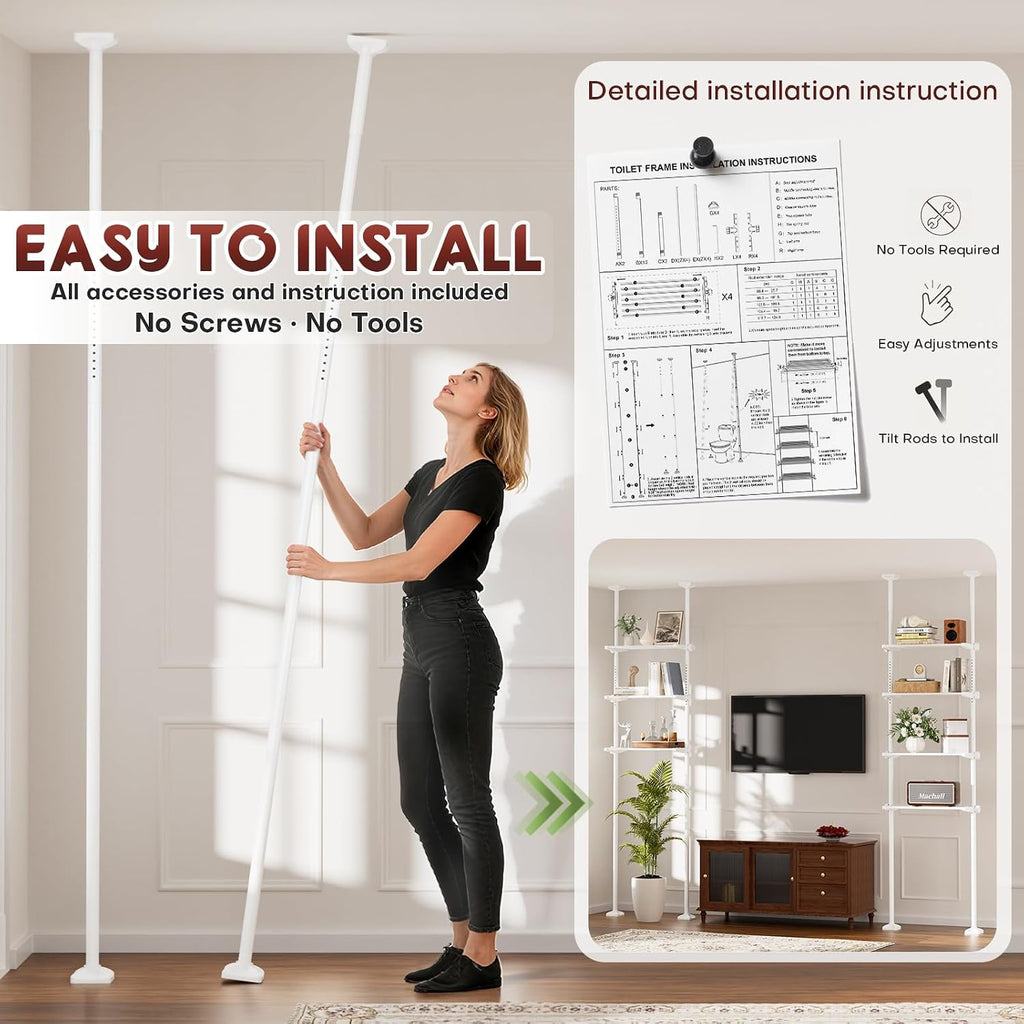 Goovilla Over The Toilet Storage Shelf, 64-124inch(H) 15-27inch(W), White