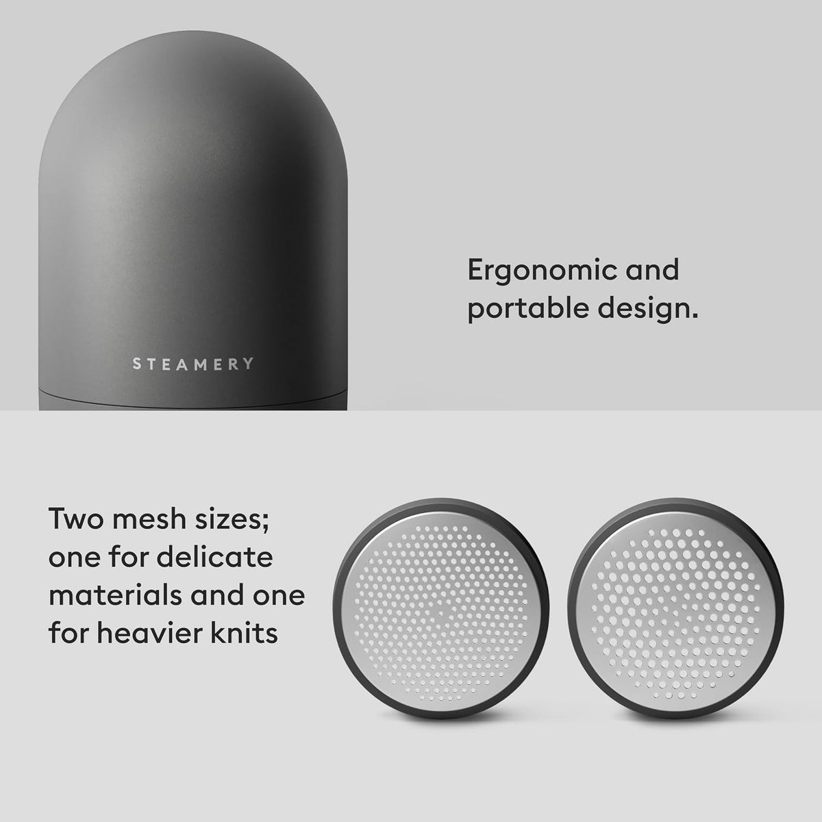 Steamery Pilo Icon Fabric Shaver for Clothes, Rechargeable Lint Remover & Sweater Shaver with USB-C, Replaceable Battery, Dual Mesh Covers, Large Shaving Surface, Scandinavian Design (Black)