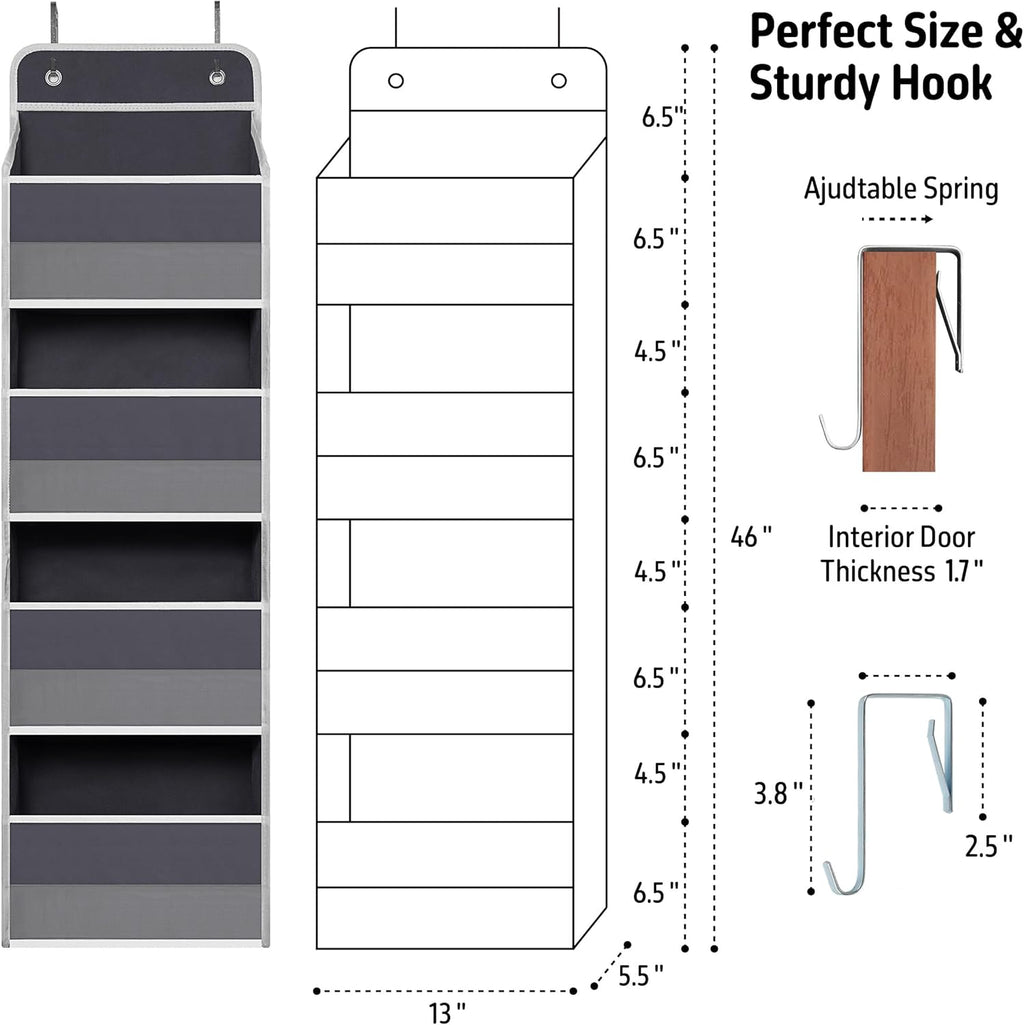 TYMENSH Over the Door Organizer for Bedroom Bathroom Pantry, 4 Shelf Gray
