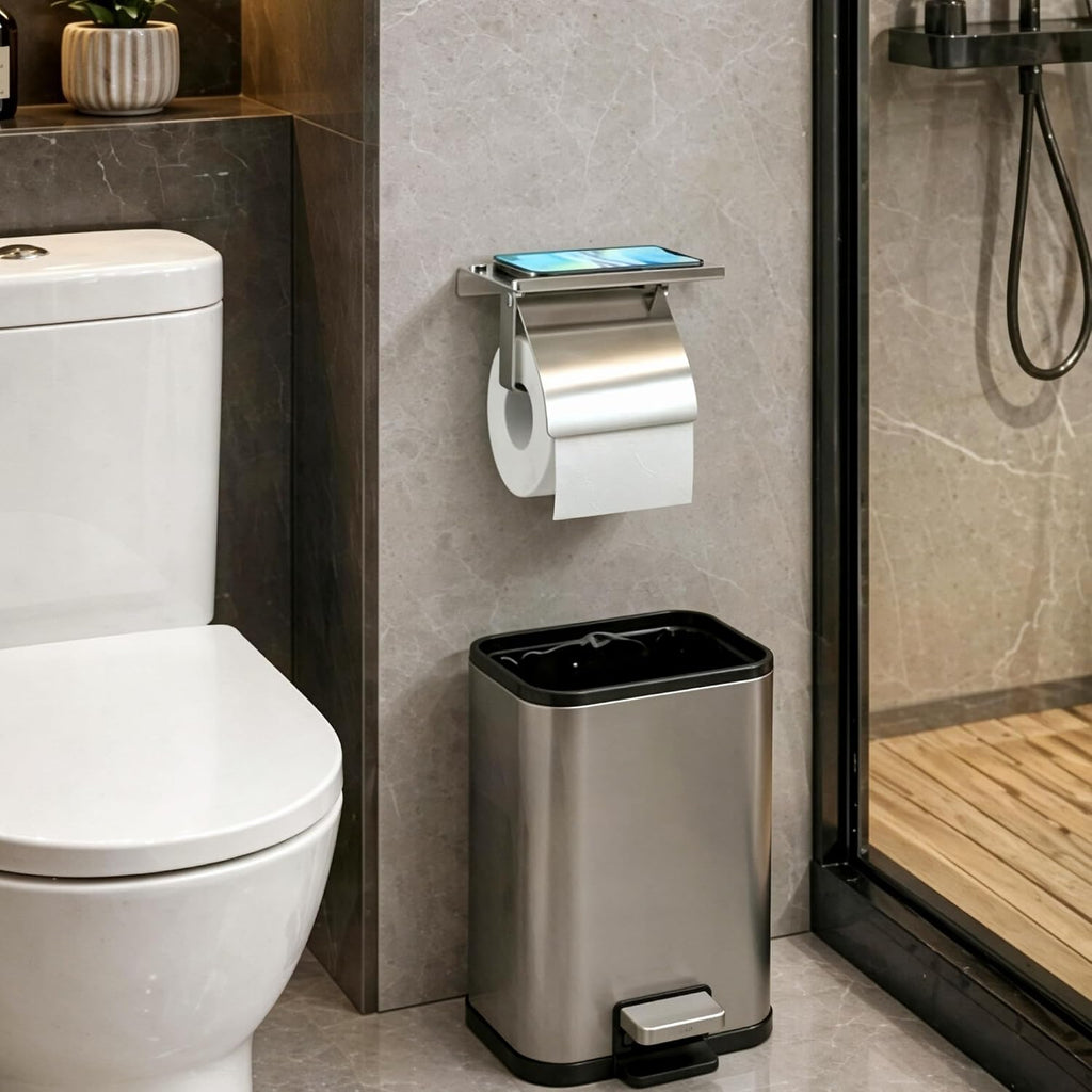 Toilet Paper Holder with Phone Shelf and Waterproof Cover