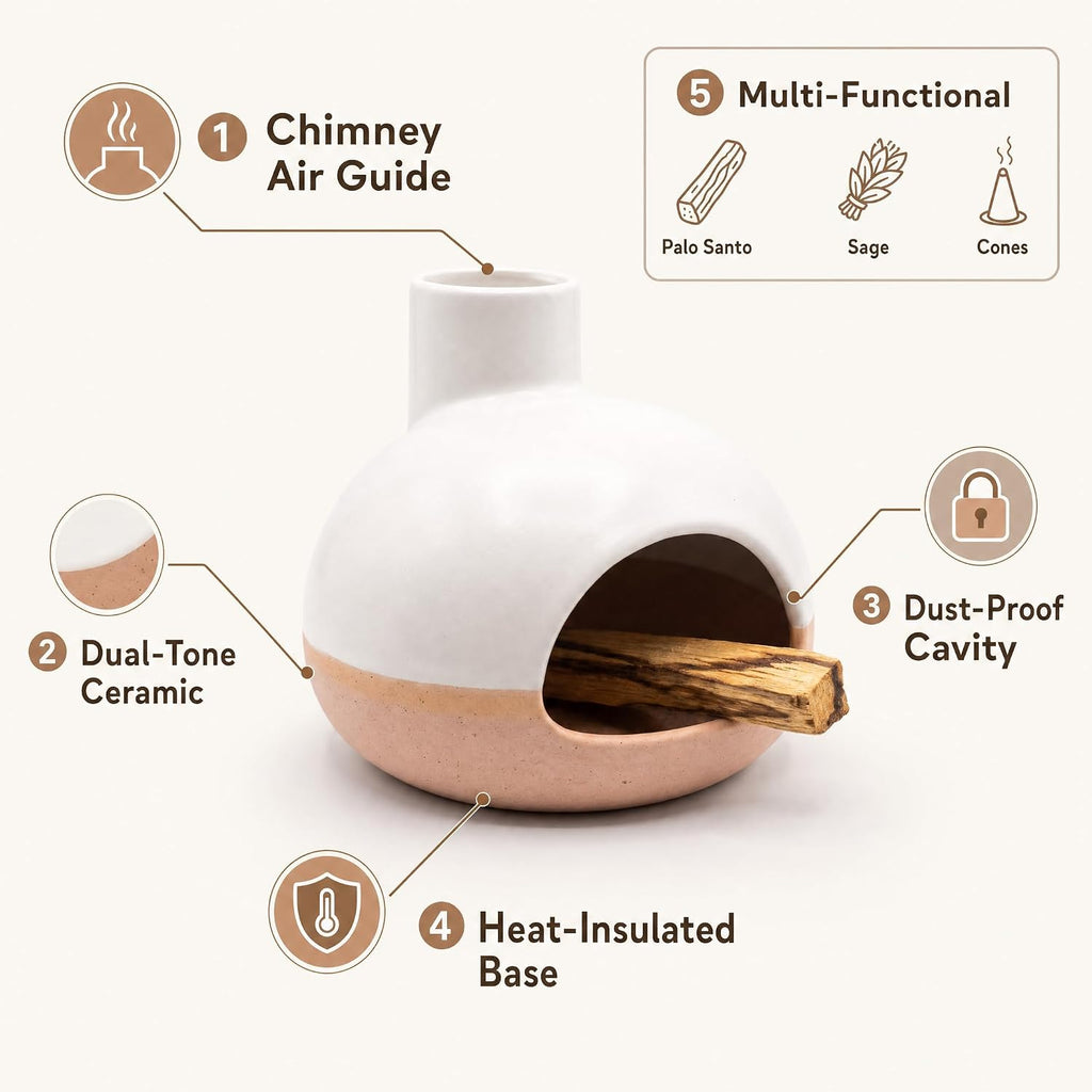 Palo Santo Holder, Mini Chiminea Ceramic Incense Burner