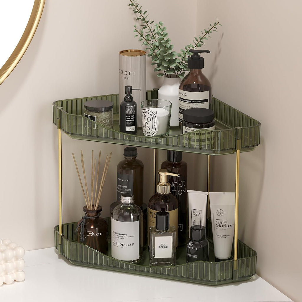 Lifewit 2 Tier Corner Bathroom Counter Organizers and Storage, Green
