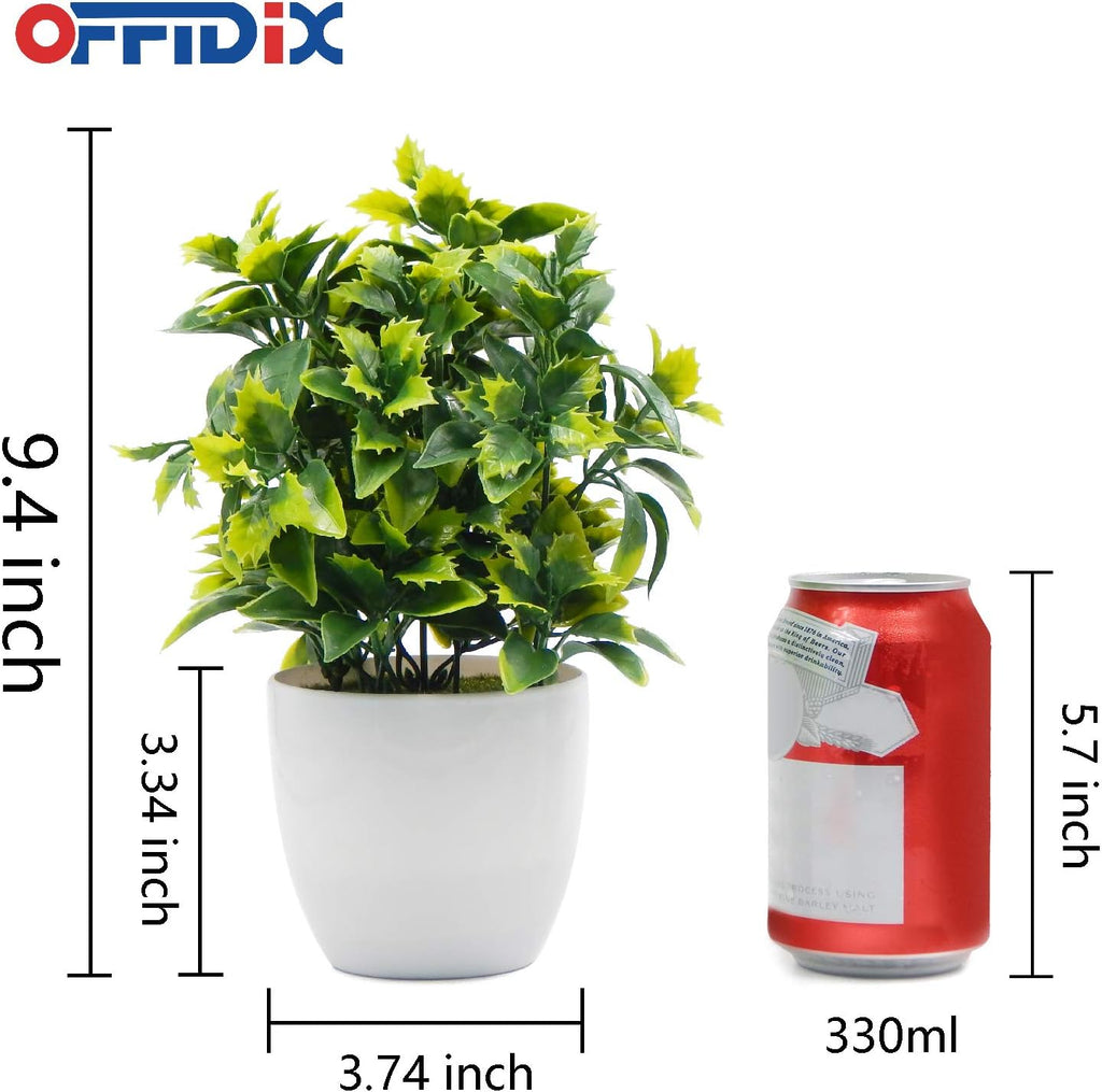 OFFIDIX Artificial Plastic Mini Plants in White Pot,Desk Plant Artificial Flowers with Vase,Small Faux Plastic Plants for Home Kitchen Garden Office Indoor Decor