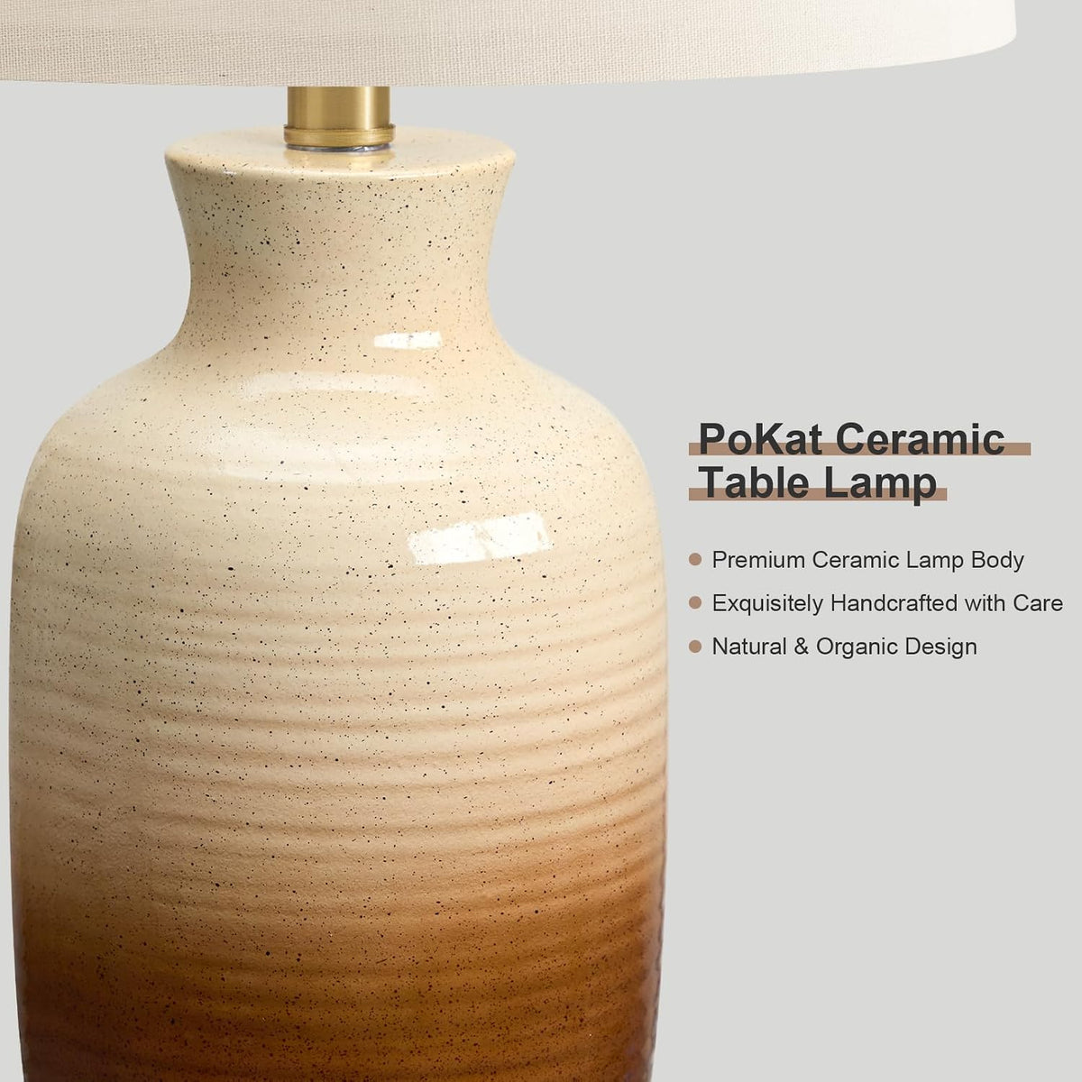 PoKat 24'' Farmhouse Handcrafted Table Lamp for Living Room, Rustic Ceramic Bedroom Lamps for Night Stands, Bedside Lamps with Soft Ombre Finish for Entryway Sideboard End Table (Beige and Brown)