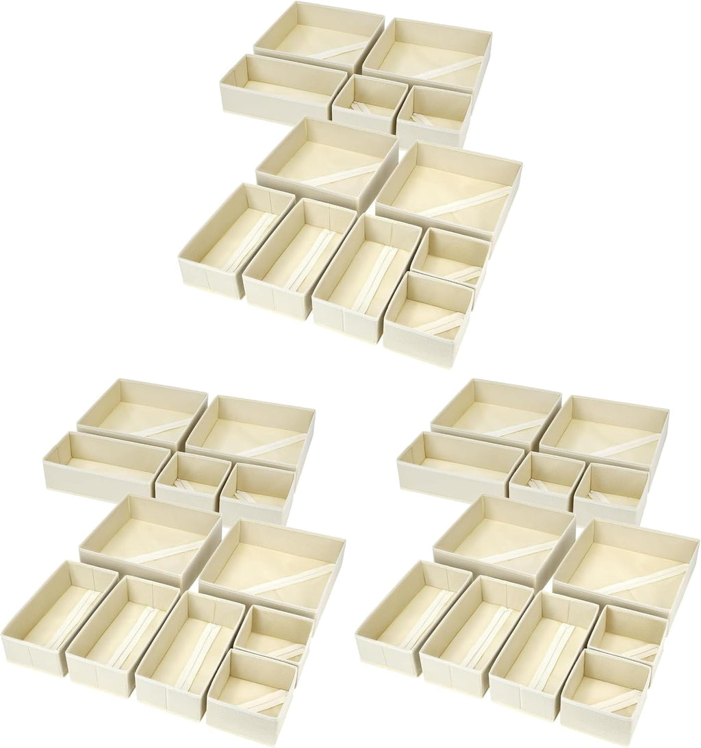 DIMJ Drawer Organizer Clothes, 36 Pack Dresser Organizer, Foldable Closet Organizers and Storage, Fabric Dresser Bins, Drawer Dividers for Nursery, Baby Clothes, Underwears, Sock (Beige)