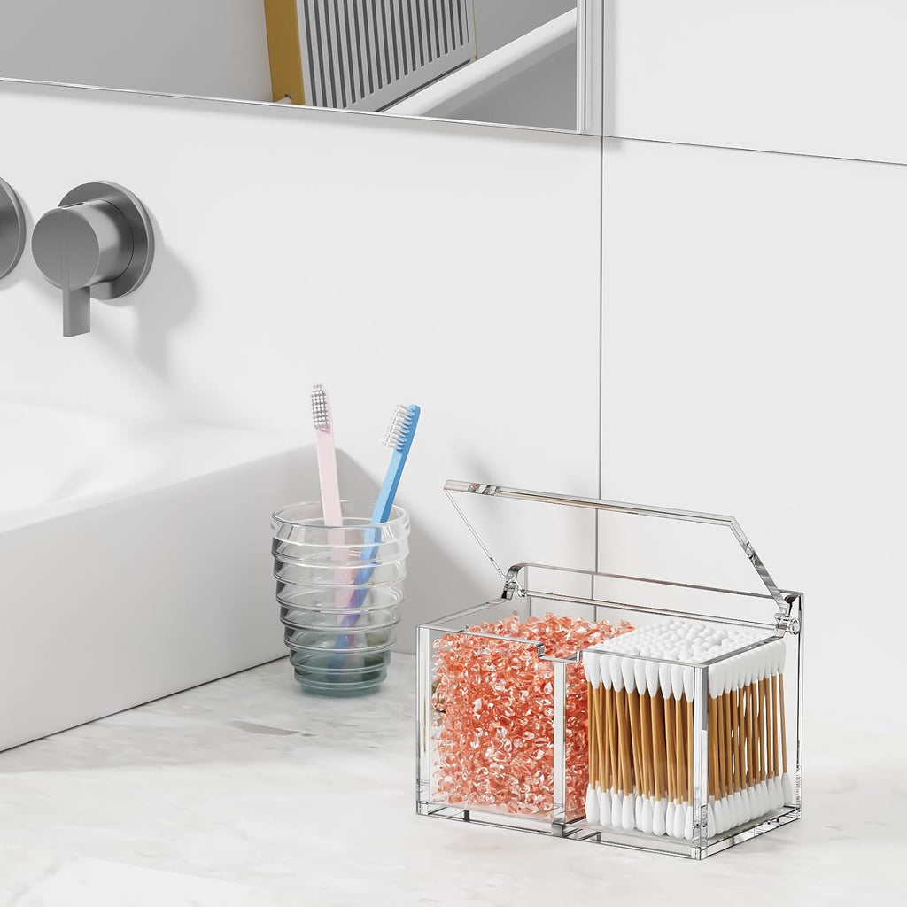 Acrylic Qtip Holder, Cotton Swab Dispenser Apothecary Jar Vanity Organizer