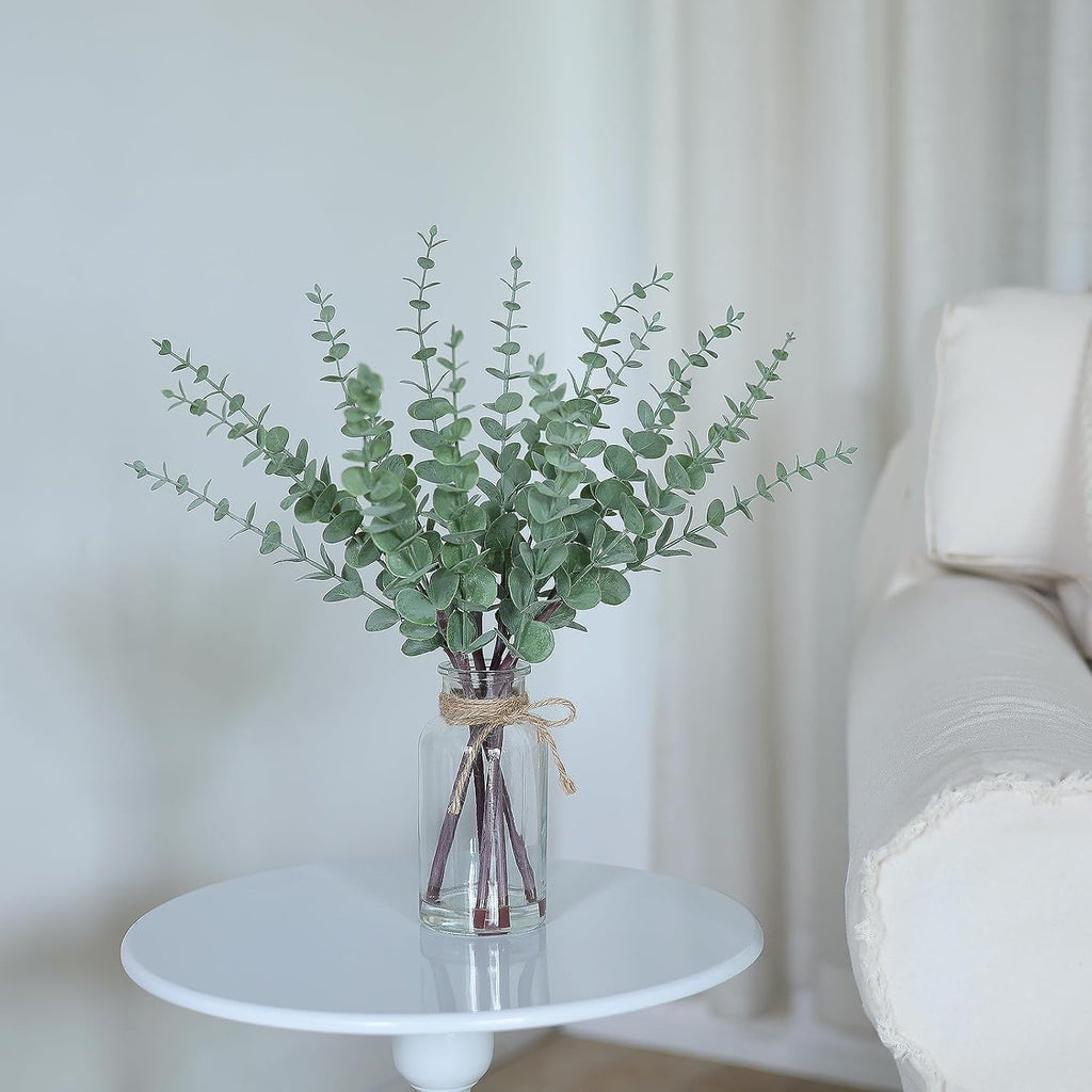 17.5" Artificial Eucalyptus Stems in Glass Vase with Faux Water(Sage Green)