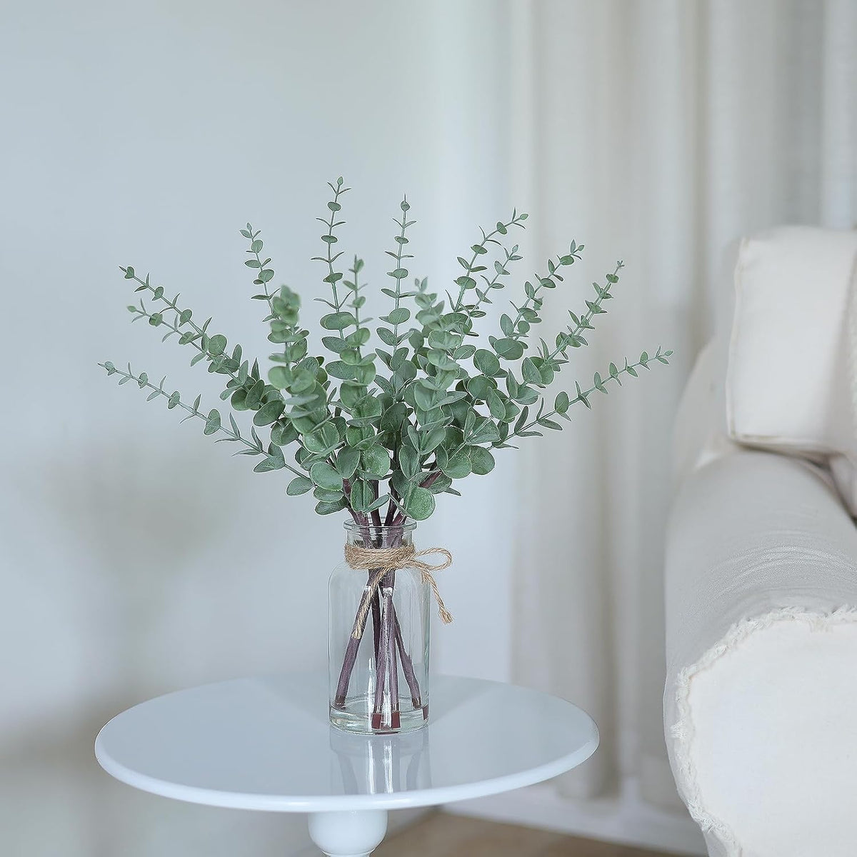 17.5" Artificial Eucalyptus Stems in Glass Vase with Faux Water(Sage Green)