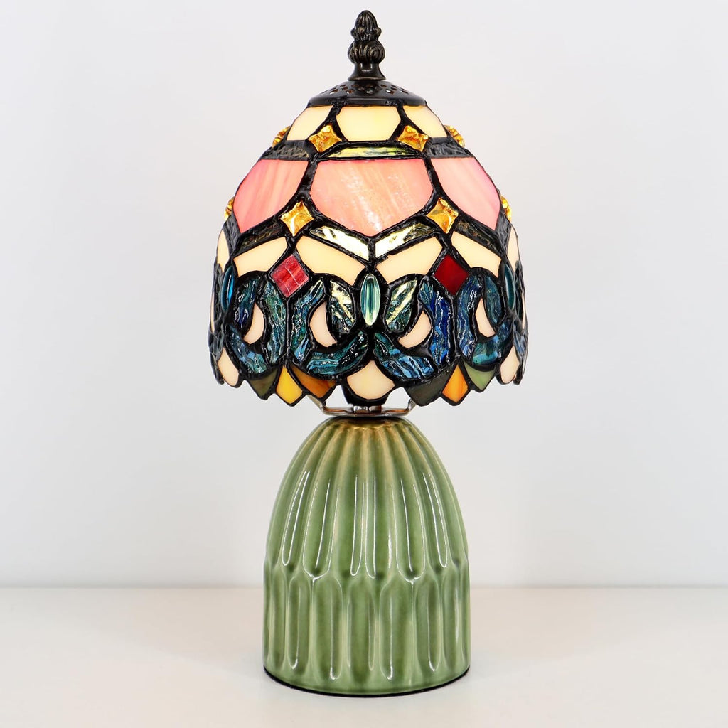 Tiffany Stained Glass Mushroom Table Lamp 12.5 Inch -Pink Jewelry
