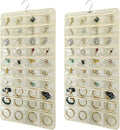 2 PACK(Total 160 Pockets) Hanging Jewelry Organizer with Hanger Metal Hooks Storage On Wall Door Closet Double-Sided(Each Side 40 Pockets) Jewelry Holder for Earrings, Necklaces, Rings (2 Pcs Beige)
