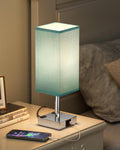 Turquoise Touch Table Lamp for Bedroom - Dimmable, USB C+A, 2 AC Outlets