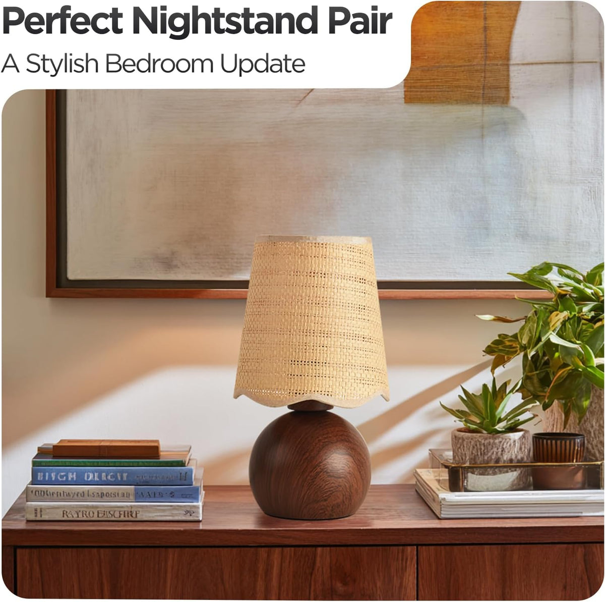 Minimalist Rattan Table Lamp, 11' Height, Woven Lampshade & E26 Socket Metal Base