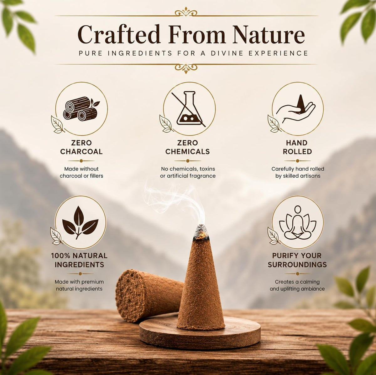 ARO VATIKA Vedic Incense Cones Variety Pack of 6 (Nag Champa, Palo Santo, Rose, White Sage, Sandalwood & Patchouli), Natural Non-Toxic Dhoop Cones for Meditation, Yoga, Relaxation & Home Fragrance