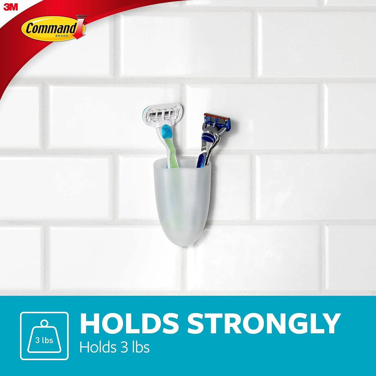 Command Bath Razor Holder, Clear Frosted, 1-Holder, 1- Water-Resistant Strip, Organize Damage-Free