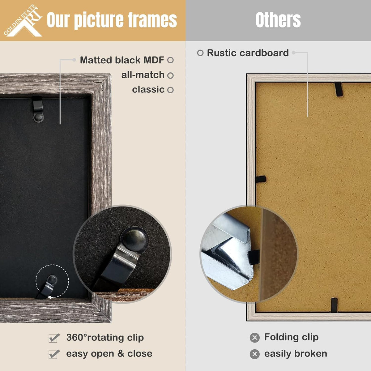 Golden State Art 5x7 Double Picture Frame, Hinged 2-Photo Frame,Brown 1Pack