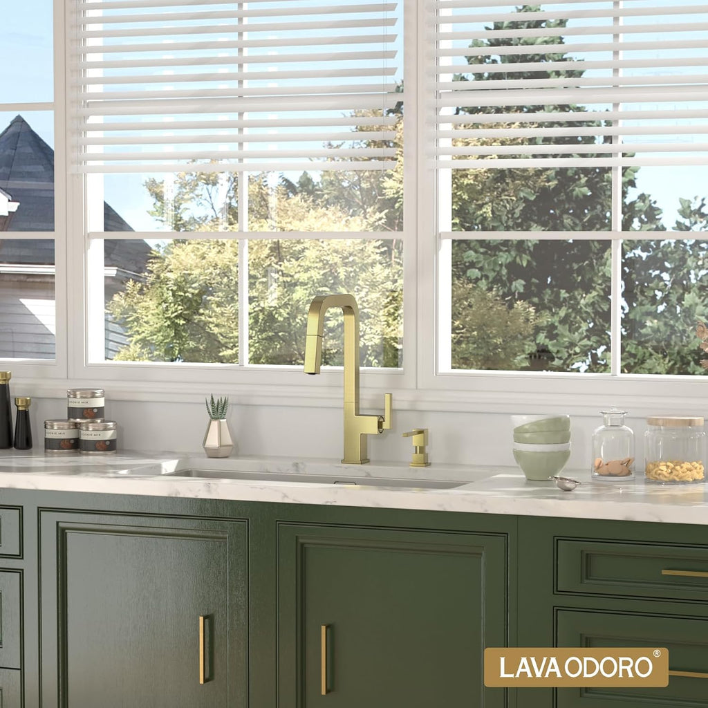 Lava Odoro Soap Dispenser for Kitchen Sink, Gold Sink Soap Dispenser Pump