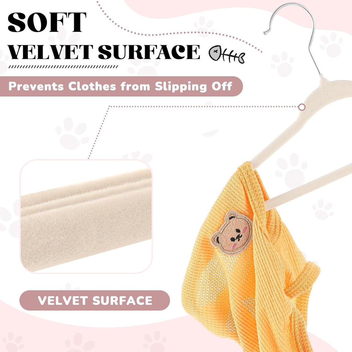 Weysat 24 Pcs Beige Pet Hangers 11" Non-Slip Velvet 360° Swivel Hook