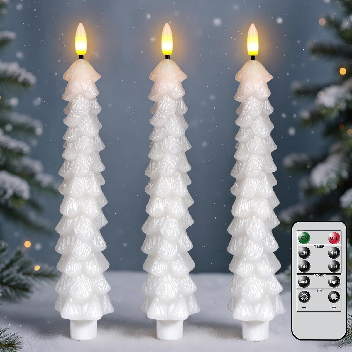 White Christmas Tree Flameless Taper Candles Battery Operated Remote Timer