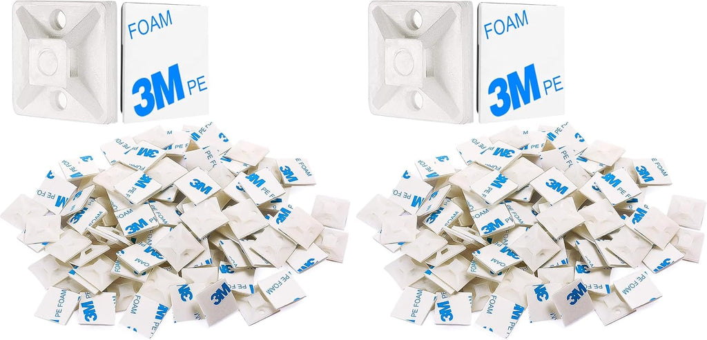 XHF 100 PCS 3/4" White Self Adhesive Cable Zip Tie Mounts Wire Cable Clips Holders Management Anchors Organizer Holders Squares(HS-101S) (Pack of 2)