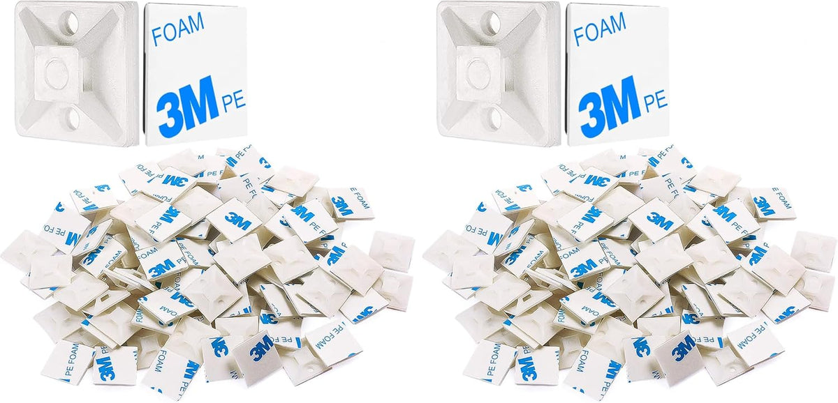 XHF 100 PCS 3/4" White Self Adhesive Cable Zip Tie Mounts Wire Cable Clips Holders Management Anchors Organizer Holders Squares(HS-101S) (Pack of 2)